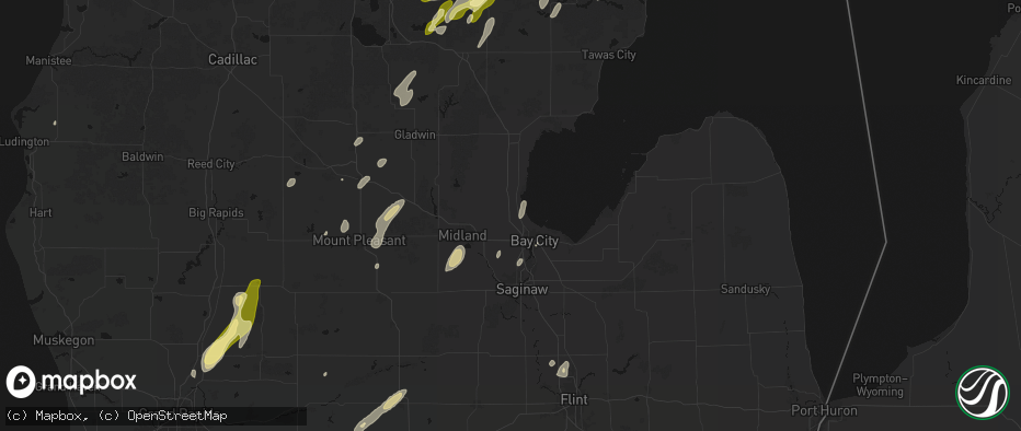 Hail map in Kawkawlin, MI on June 16, 2026