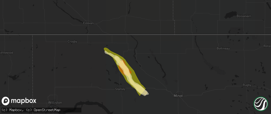 Hail map in Kenmare, ND on June 16, 2026