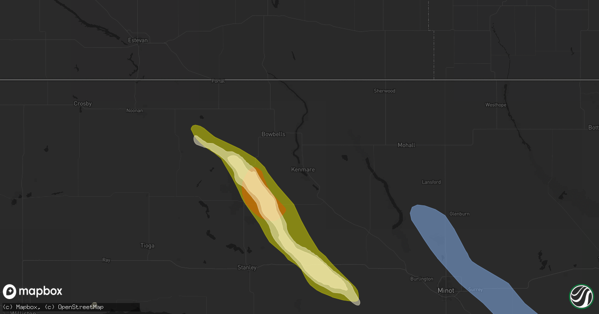 Hail map in Kenmare, ND on June 16, 2026