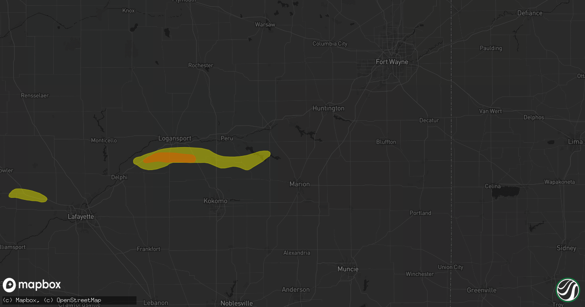 Hail map in La Fontaine, IN on June 16, 2026