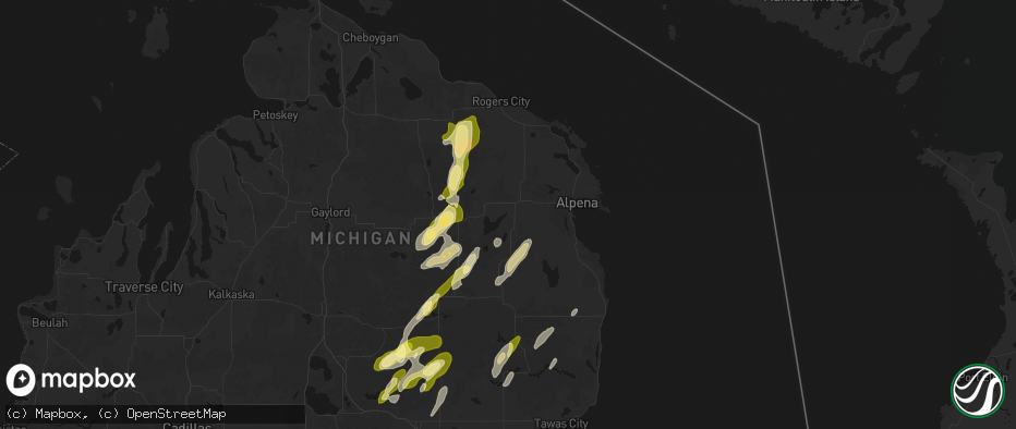 Hail map in Lachine, MI on June 16, 2026