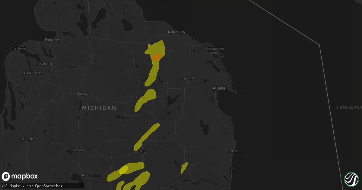 Hail map in Lachine, MI on June 16, 2026