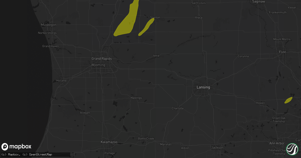 Hail map in Lake Odessa, MI on June 16, 2026