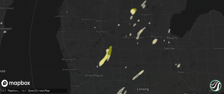 Hail map in Lakeview, MI on June 16, 2026