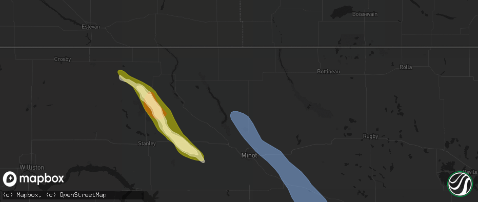 Hail map in Lansford, ND on June 16, 2026