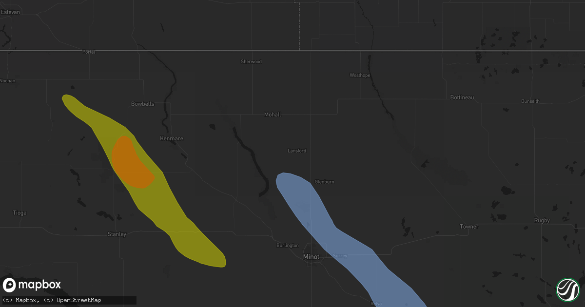 Hail map in Lansford, ND on June 16, 2026