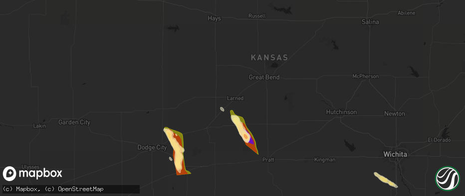 Hail map in Larned, KS on June 16, 2026
