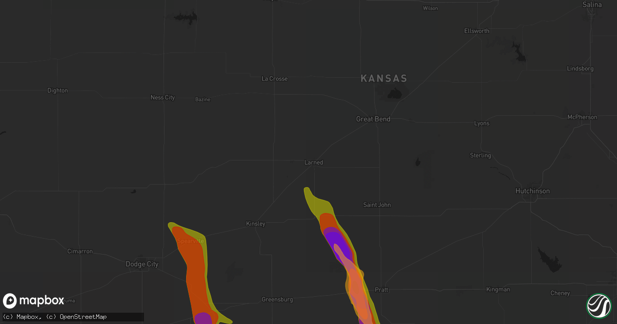 Hail map in Larned, KS on June 16, 2026