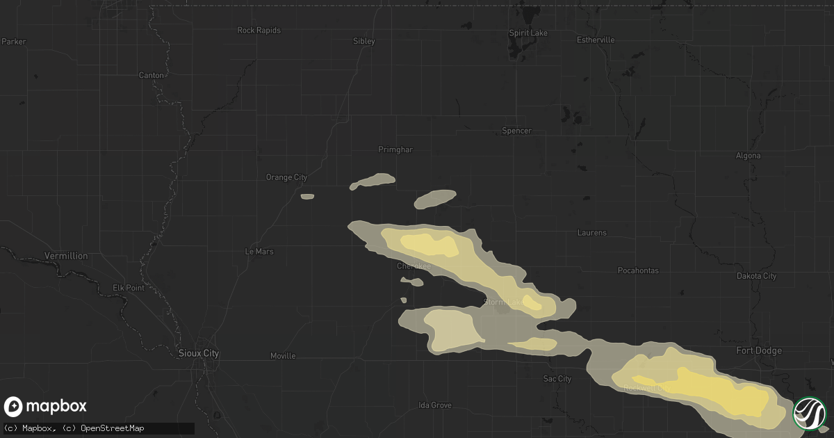 Hail map in Larrabee, IA on June 16, 2026