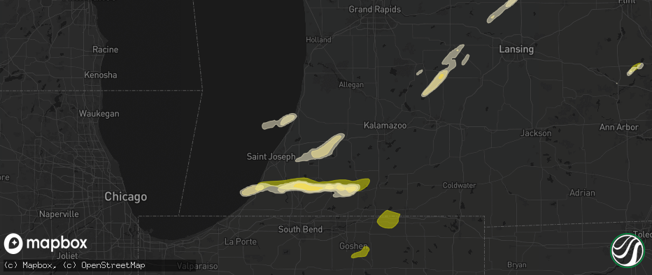 Hail map in Lawrence, MI on June 16, 2026