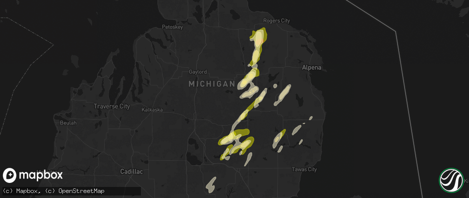 Hail map in Lewiston, MI on June 16, 2026
