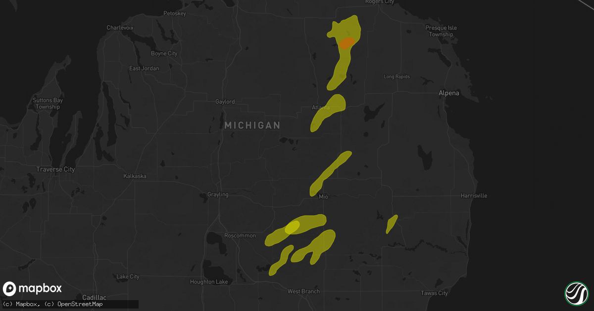 Hail map in Lewiston, MI on June 16, 2026
