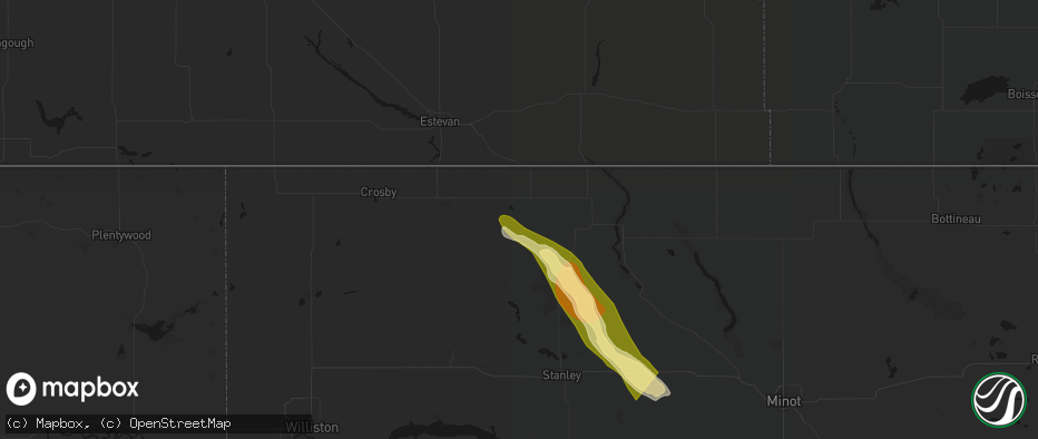Hail map in Lignite, ND on June 16, 2026