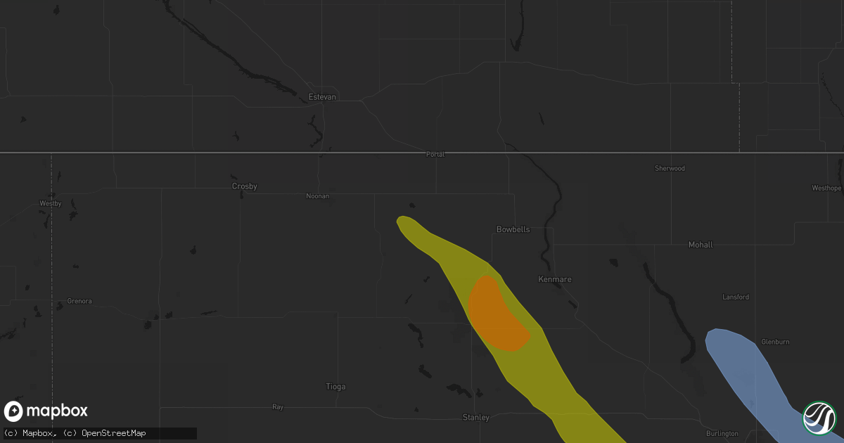 Hail map in Lignite, ND on June 16, 2026