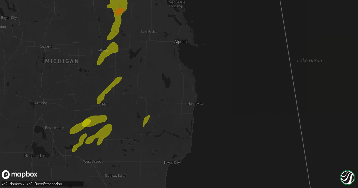 Hail map in Lincoln, MI on June 16, 2026