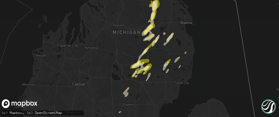 Hail map in Luzerne, MI on June 16, 2026