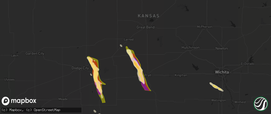 Hail map in Macksville, KS on June 16, 2026