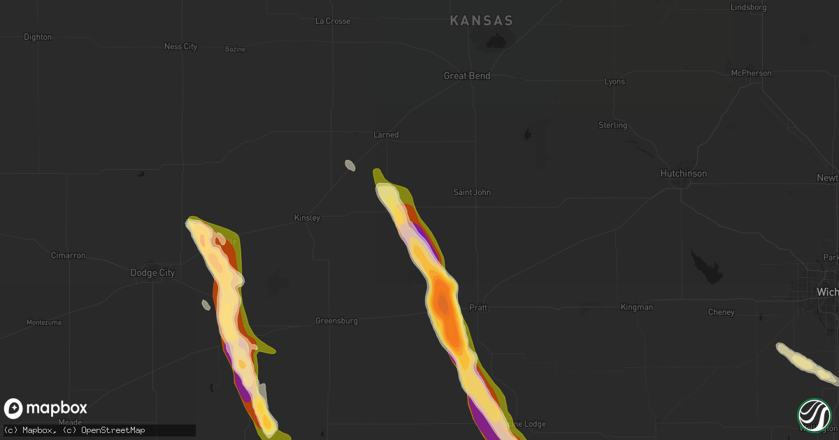 Hail map in Macksville, KS on June 16, 2026
