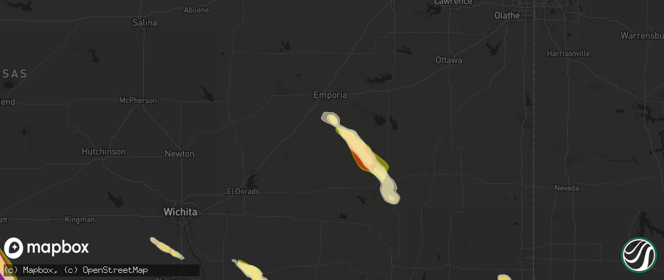 Hail map in Madison, KS on June 16, 2026