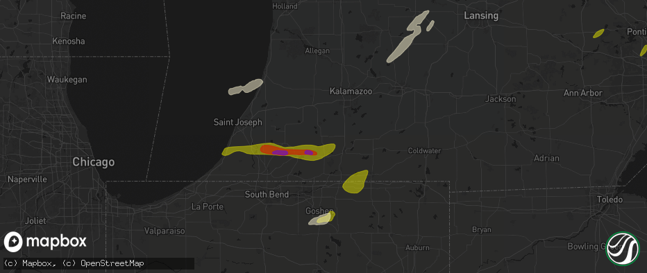 Hail map in Marcellus, MI on June 16, 2026