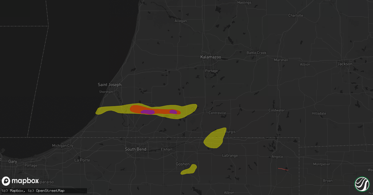 Hail map in Marcellus, MI on June 16, 2026