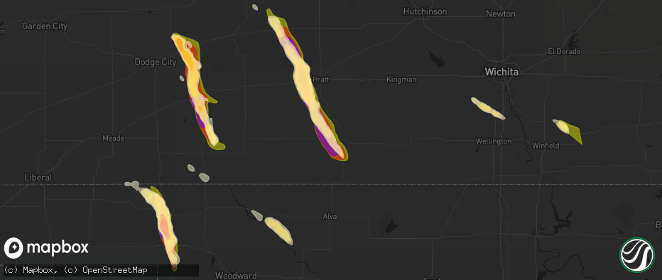 Hail map in Medicine Lodge, KS on June 16, 2026
