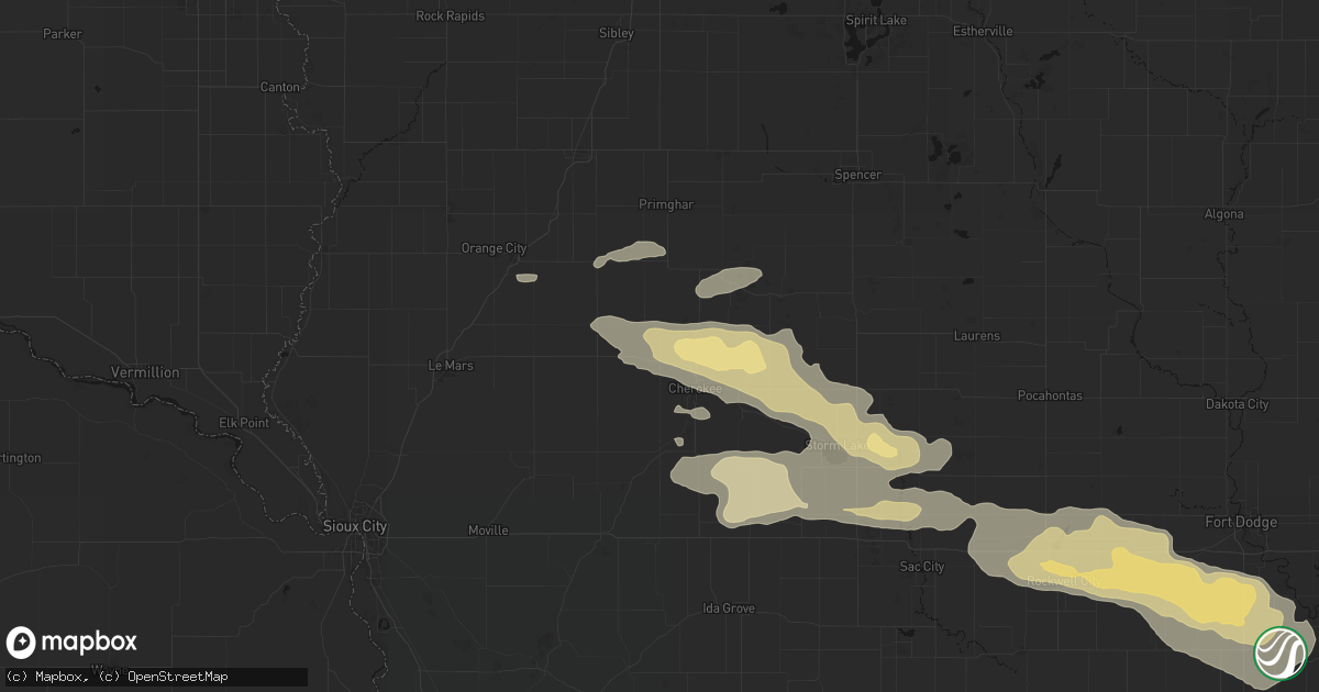 Hail map in Meriden, IA on June 16, 2026