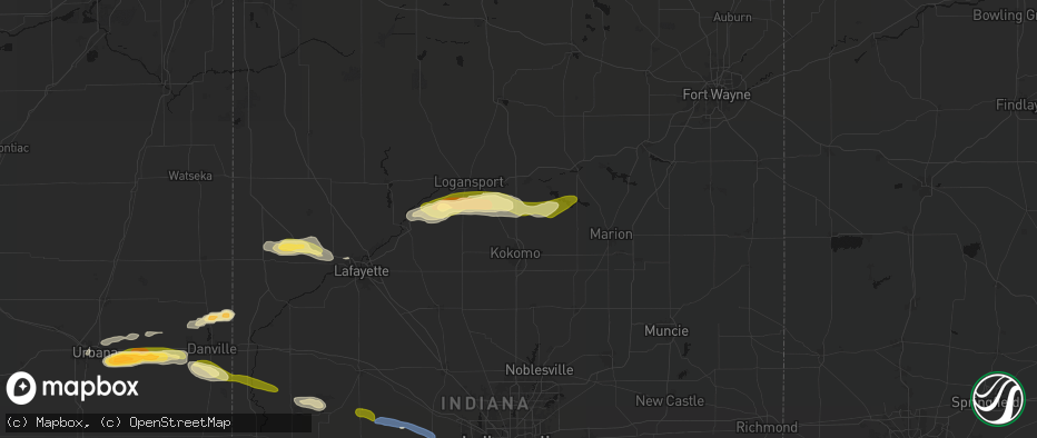Hail map in Miami, IN on June 16, 2026