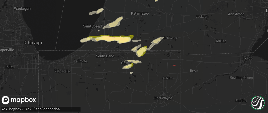 Hail map in Middlebury, IN on June 16, 2026