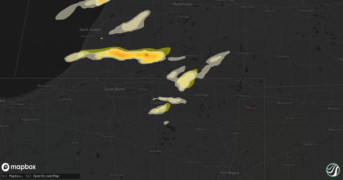 Hail map in Middlebury, IN on June 16, 2026