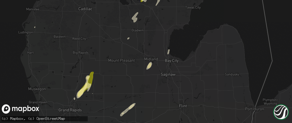 Hail map in Midland, MI on June 16, 2026