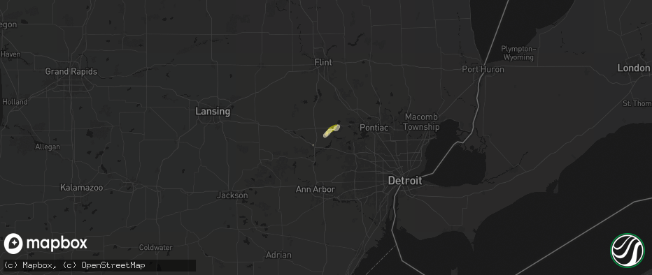 Hail map in Milford, MI on June 16, 2026