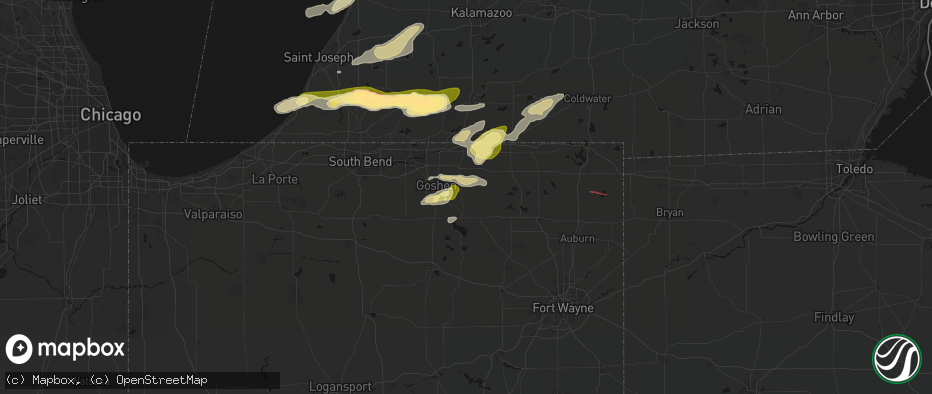 Hail map in Millersburg, IN on June 16, 2026