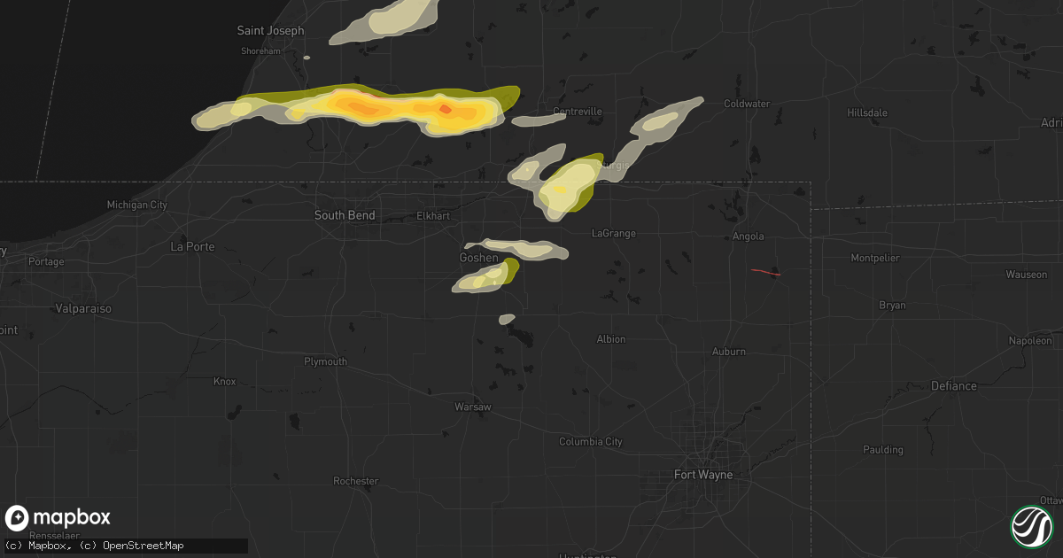 Hail map in Millersburg, IN on June 16, 2026