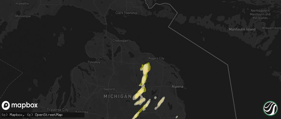 Hail map in Millersburg, MI on June 16, 2026