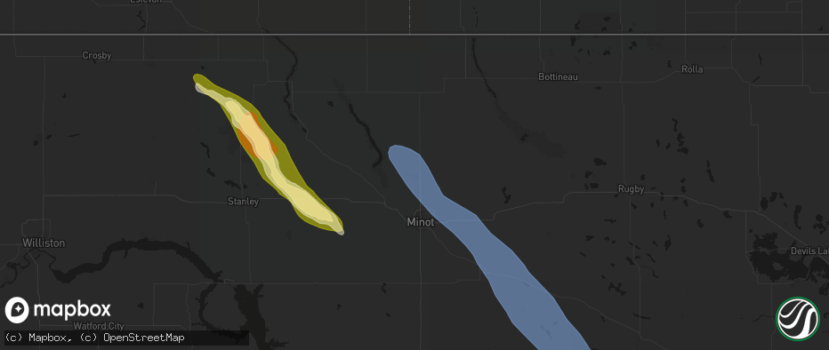 Hail map in Minot Afb, ND on June 16, 2026