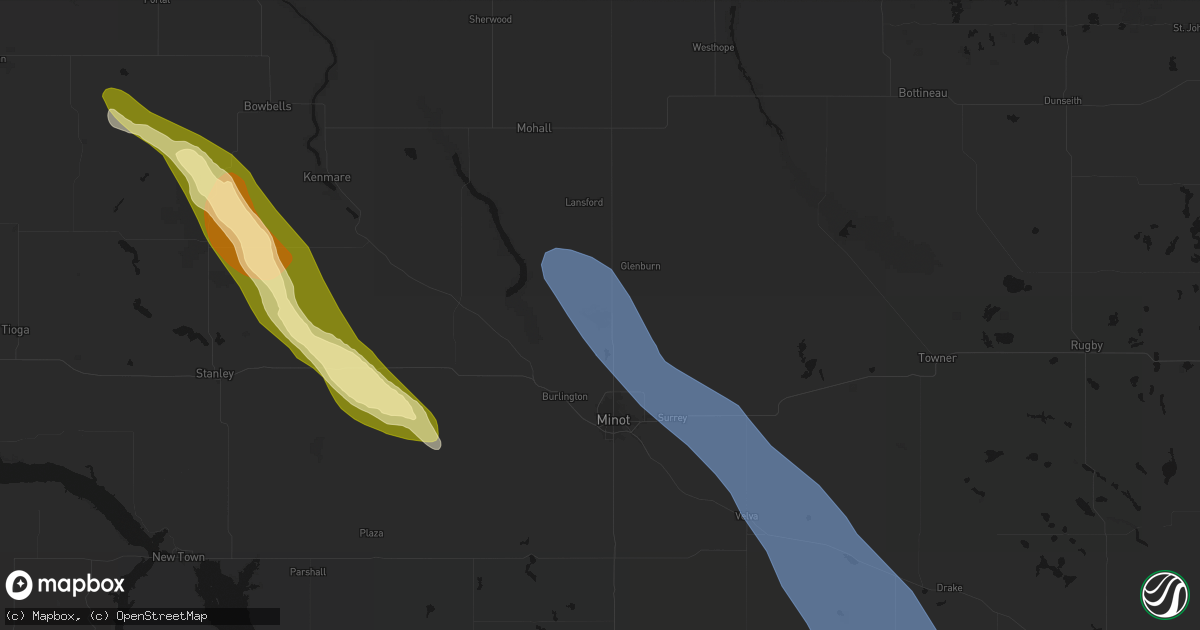 Hail map in Minot Afb, ND on June 16, 2026