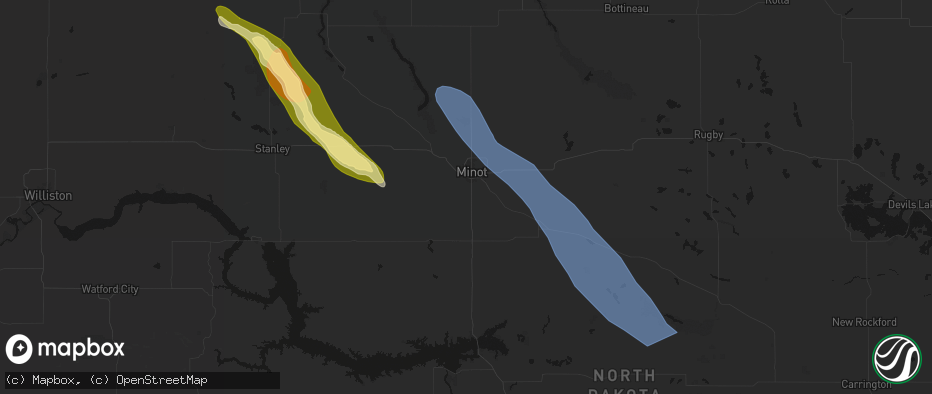 Hail map in Minot, ND on June 16, 2026