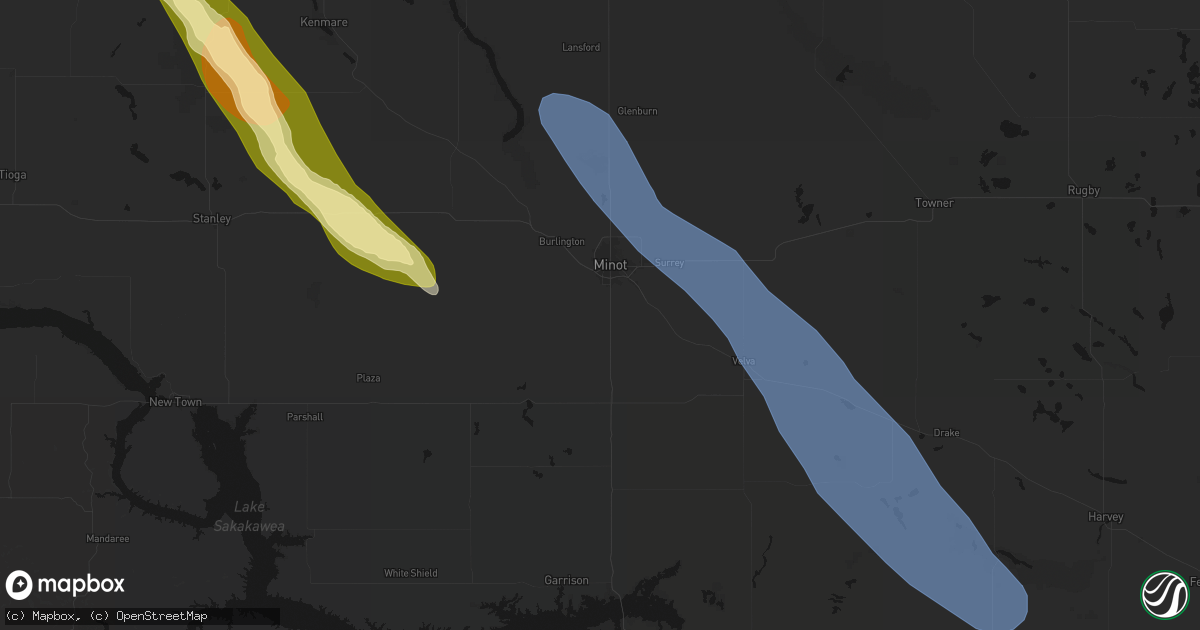 Hail map in Minot, ND on June 16, 2026