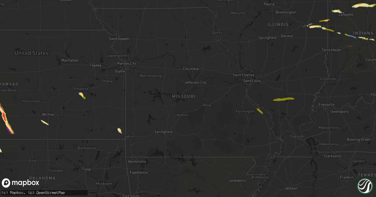 Hail map in Missouri on June 16, 2026