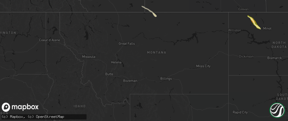 Hail map in Montana on June 16, 2026