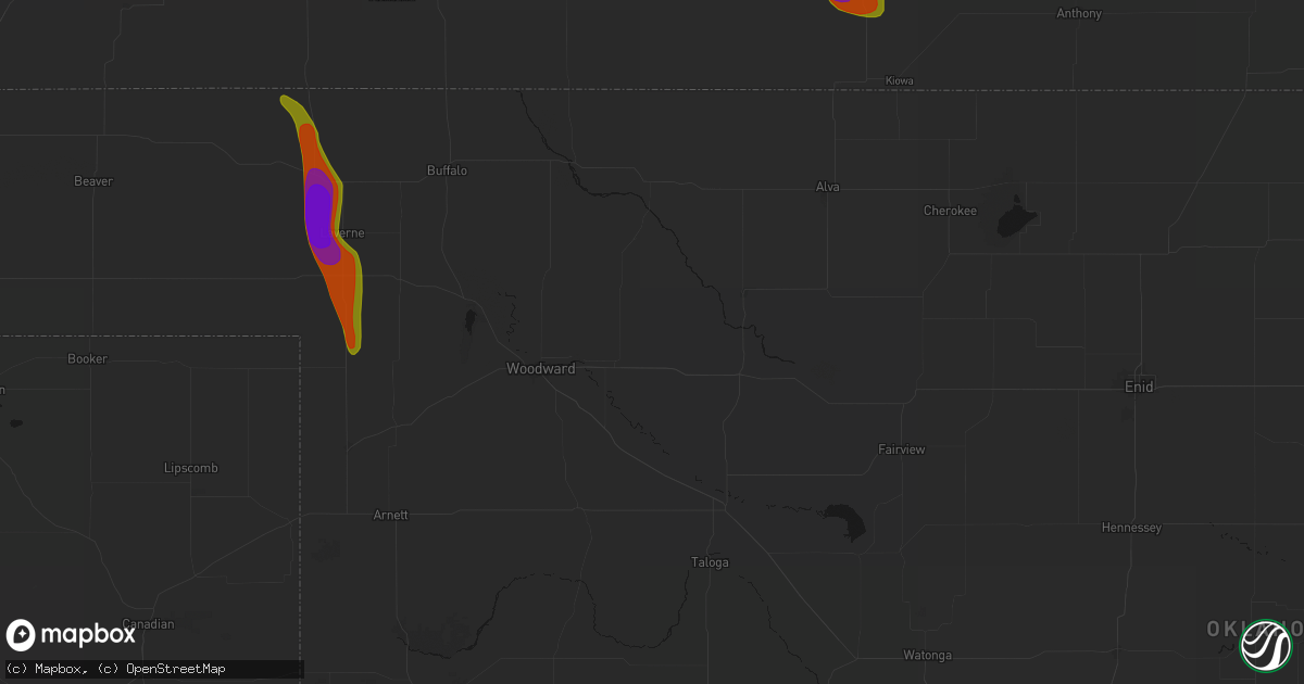 Hail map in Mooreland, OK on June 16, 2026