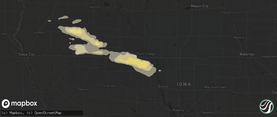 Hail map in Moorland, IA on June 16, 2026