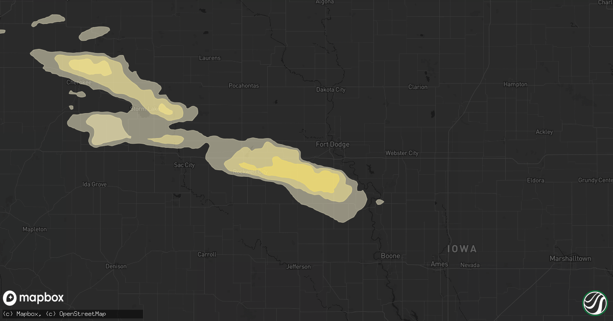 Hail map in Moorland, IA on June 16, 2026