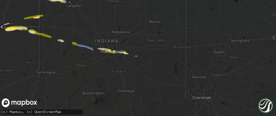 Hail map in Morristown, IN on June 16, 2026