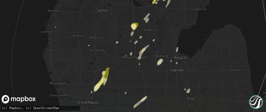 Hail map in Mount Pleasant, MI on June 16, 2026