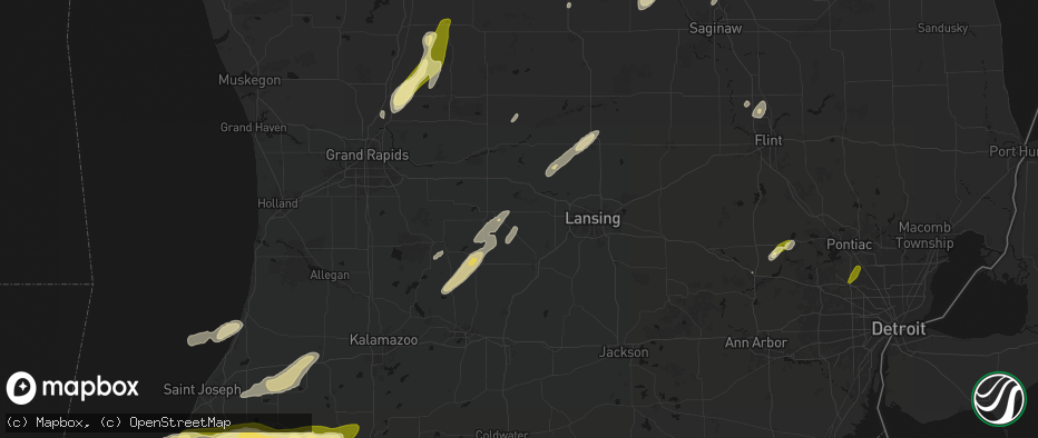Hail map in Mulliken, MI on June 16, 2026