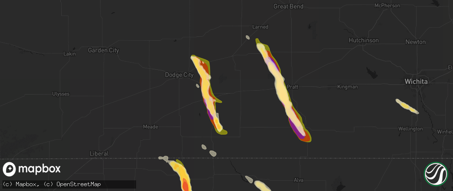 Hail map in Mullinville, KS on June 16, 2026