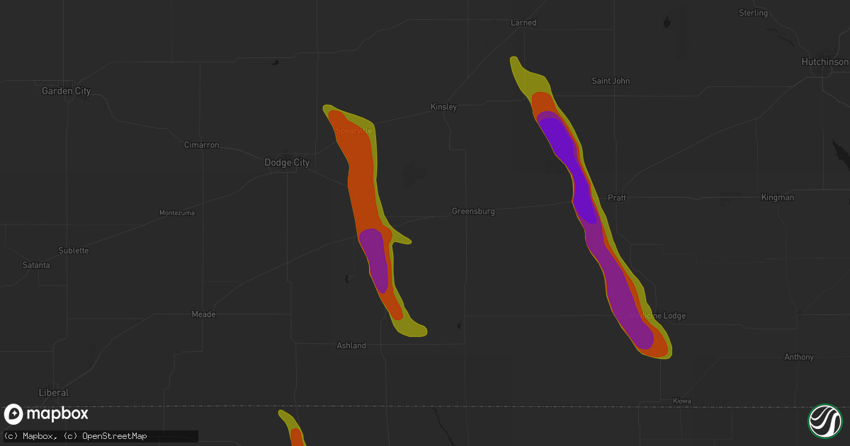 Hail map in Mullinville, KS on June 16, 2026