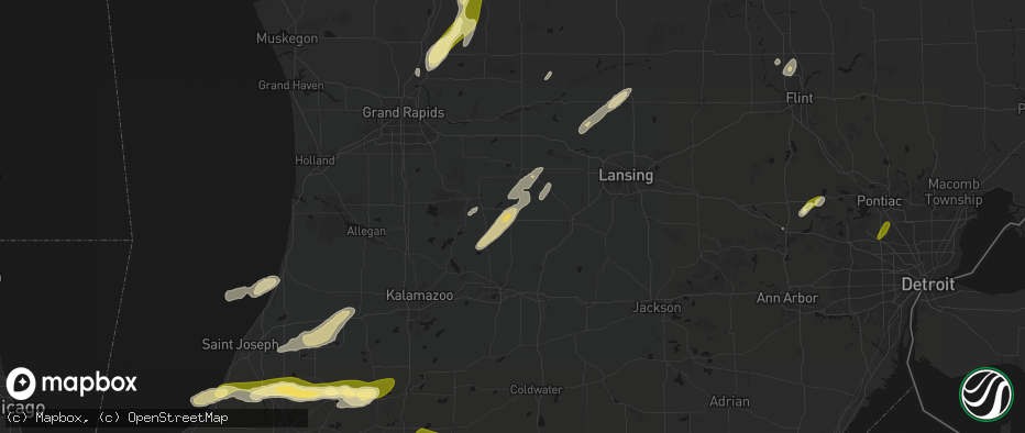 Hail map in Nashville, MI on June 16, 2026